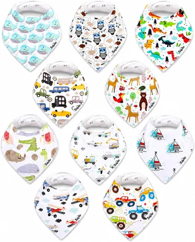 Miniatura 18 de KiddyStar Organic Cotton Baby Drool Bibs Soft, Adjustable, Absorbent, Unisex Teething Bandana Bibs for Babies Clásico 1