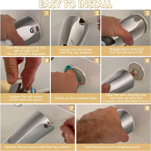 Miniatura 6 de Enhon Boquilla deslizante para bañera con desviador, compatible con la norma estadounidense 8888026.002, grifo de bañera de baño, se adapta a 1/2