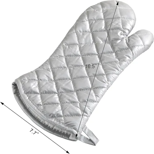 Miniatura 2 de New Star Foodservice Guantes de horno con defensa adicional, hasta 400F, tela entretejida plateada/silicona, 15 pulgadas, juego de 2