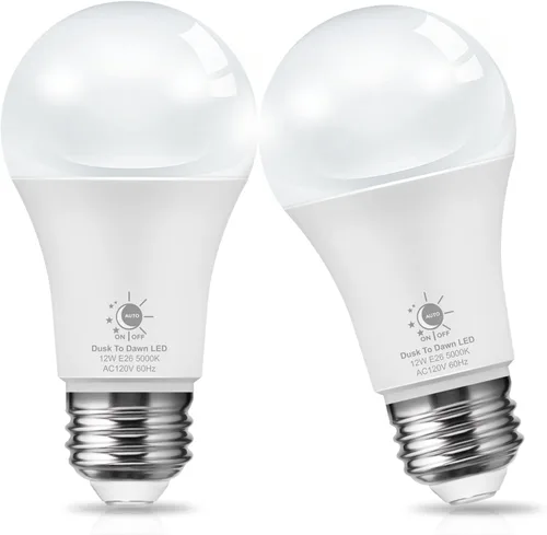 L LOHAS LED Bombillas de luz del atardecer al amanecer, bombilla E26 de encendido/apagado automático, bombillas para exteriores, bombillas de luz