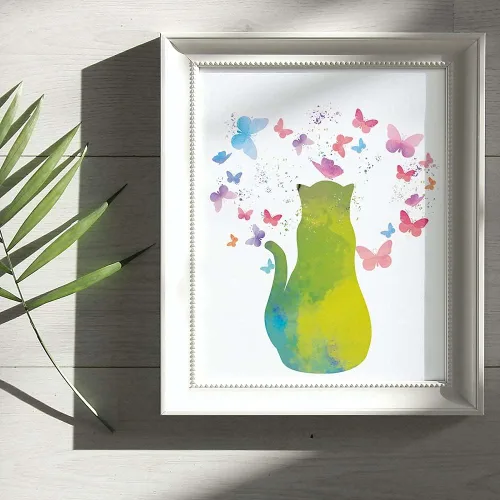 Miniatura 6 de Póster artístico de pared de acuarela con diseño de mariposas coloridas, regalos para amantes de los gatos, pintura para habitación de niñas, póster