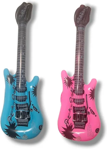 Miniatura 4 de Zugar Land Mini guitarras inflables de rock de 21 pulgadas (paquete de 2) – 1 rosa y 1 azul de vinilo para fotomatón de fotos accesorios