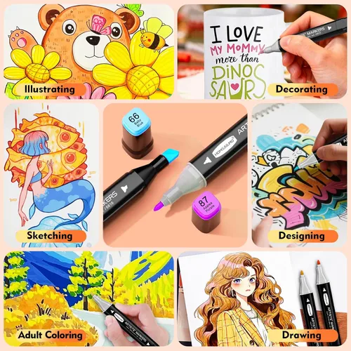 Miniatura 5 de HOMESILMO - Juego de bolígrafos de alcohol de 48 colores, bolígrafo de alcohol para adultos de doble punta, suministros de arte de bocetos mixtos