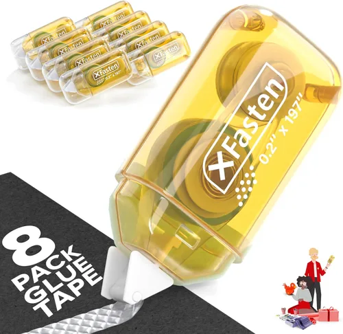 XFasten Cinta adhesiva de puntos para oficina, 20 pulgadas x 197 pulgadas (985 pulgadas en total), paquete de 8 rodillos de cinta de doble cara para