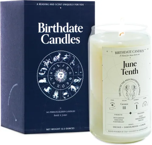 Miniatura 227 de Velas con fecha de nacimiento, 28 de octubre, velas perfumadas del zodiaco de Escorpio, regalo de cumpleaños, aroma a bergamota, canela y caoba