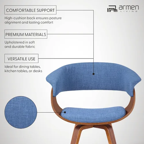 Miniatura 8 de Armen Living Silla de verano moderna de mediados de siglo en tela azul con acabado de madera de nogal - Juego de 2