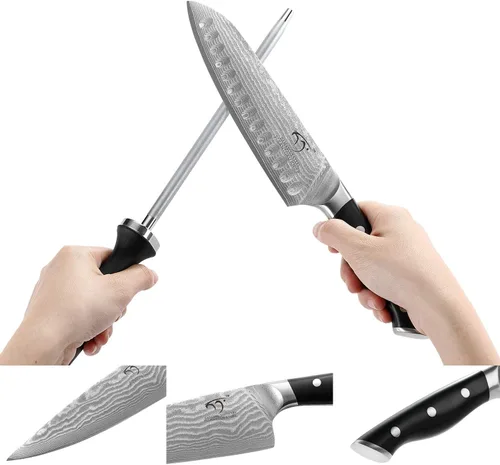 Miniatura 3 de NANFANG BROTHERS Juego de cuchillos de cocina de Damasco de 15 piezas con acero de Damasco japonés de 67 capas, mango ergonómico ABS para juego