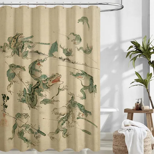Miniatura 10 de Cortina de Ducha para Cabina con Rana No Impresionada Tinta Arte Lindo Divertido Estilo Asiático Tradicional Japonés 36x72 pulgadas Cortina de Baño