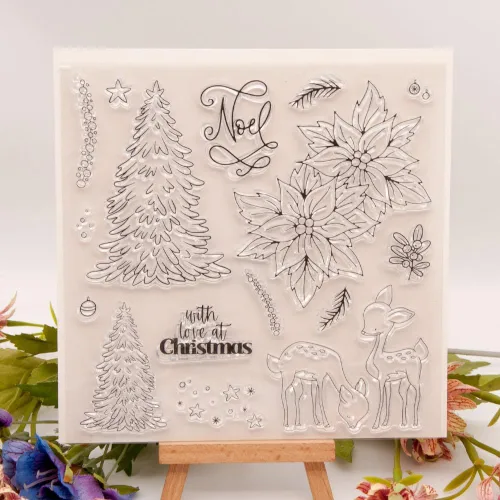 Miniatura 6 de Huellas de pino de Papá Noel, techo de copo de nieve, sellos transparentes para el hogar, sello de silicona transparente, tarjetas de álbum