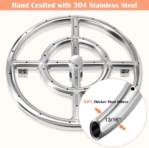 Miniatura 5 de Hiorucet Quemador de anillos para hoguera de 12 pulgadas para piezas de repuesto para fogatas de gas natural y propano, inserto quemador redondo