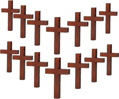 Paquete de 70 cruces de madera pequeñas de cruz de madera de 1.7 x 1.1 pulgadas, colgantes de cruz de madera a granel, adorno pequeño, accesorio de