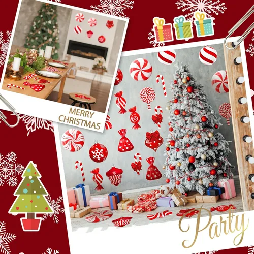 Miniatura 5 de Yulejo 65 calcomanías de Navidad para el suelo, calcomanías de pared de menta, calcomanías de bastón de caramelo, decoraciones de piruletas grandes
