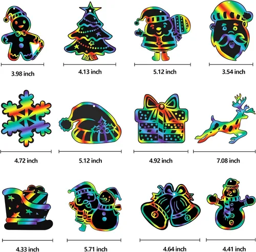 Miniatura 4 de Max Fun Manualidades de Navidad para niños, 96 piezas de adornos de arco iris mágico, tarjetas para raspar de papel, suministros de arte