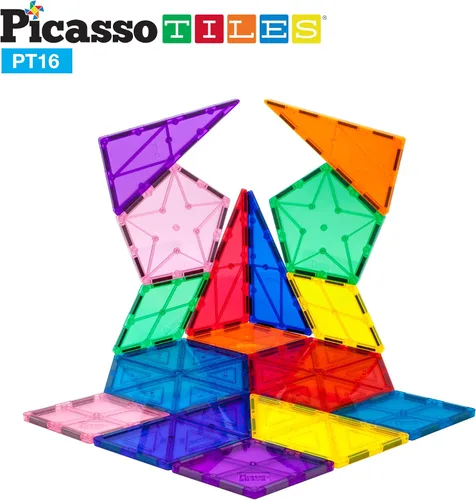 Miniatura 3 de PicassoTiles Juego combinado de 16 piezas + 353 piezas de azulejos magnéticos y ladrillos, figuras de acción, juguetes de aprendizaje STEM, a partir