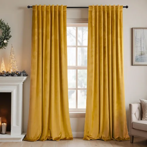 Miniatura 12 de Cortinas de terciopelo opacas para oscurecer la habitación de 63 pulgadas de largo para sala de estar, comedor, 2 paneles, privacidad pesada