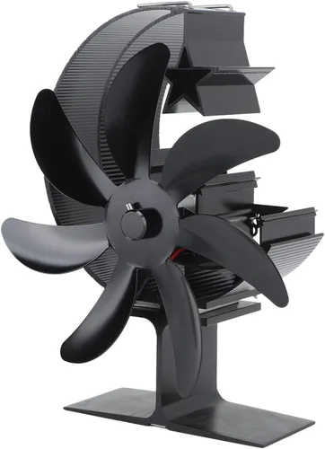 Miniatura 4 de Hilitand Ventilador de estufa de 7 aspas, ventilador de estufa de leña, modelo luna, ventiladores superiores para estufa de leña (negro)