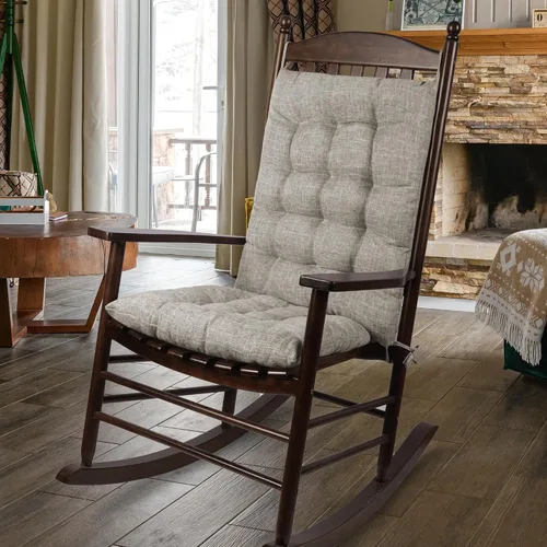 Miniatura 9 de ELFJOY Cojín extragrande para silla mecedora, de lino grueso, para respaldo y asiento, juego de 2 piezas con lazos