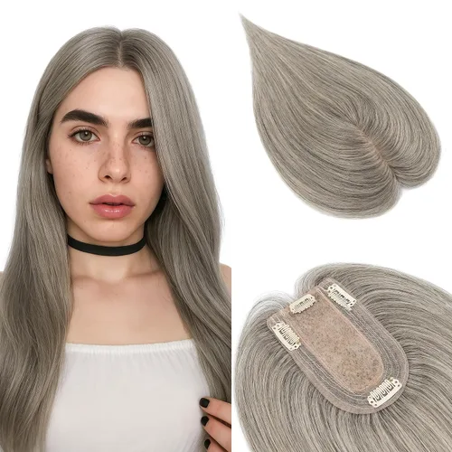 Miniatura 31 de SEGOHAIR Toppers de cabello humano real con flequillo, 2.8 x 5.1 in, base de seda con clip, piezas superiores de Wiglet añaden volumen, 6 pulgadas