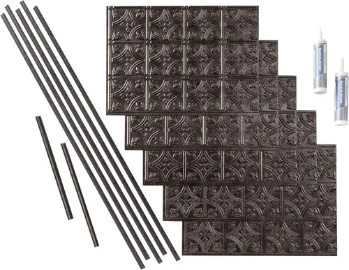FASÄDE Kit de paneles de respaldo decorativos de vinilo estilo/patrón tradicional 1, 15 pies cuadrados en color Latón Ahumado Smoked Pewter