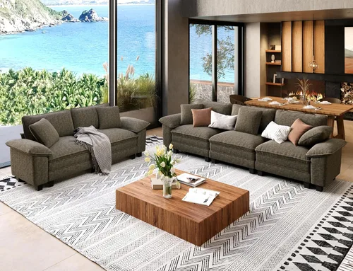 Miniatura 25 de SUNSHINE VALLEY - Juego de 2 sofás para sala de estar, sofá modular de chenilla y silla en forma de nube con apoyabrazos más anchos y cojín, sofá