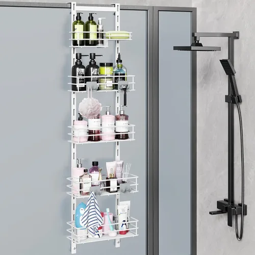 Miniatura 20 de Orimade Organizador de Ducha Sobre la Puerta Ajustable de 3 Niveles Negro, Estante Colgante para Baño a Prueba de Óxido con 4 Ganchos, Organizador