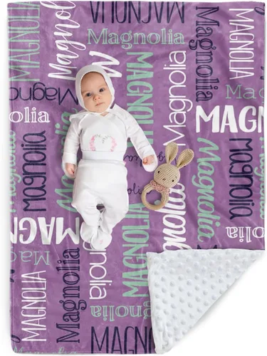 Miniatura 9 de Manta de bebé personalizada, diseño de nombres personalizados, manta de felpa suave con respaldo de puntos de doble capa para niños y niñas, Color01