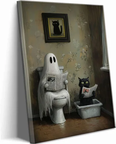 Miniatura 13 de Lienzo de paisaje victoriano OVNI para pared, diseño divertido de alienígena montando un gato, cuadros eclécticos de gato, póster impreso