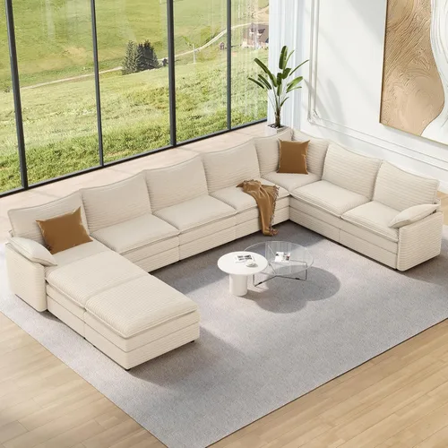Miniatura 119 de Vesgantti 2 Piece Loveseat & 3 Seater Sofa Set, Modular Cloud Couch, Beige
