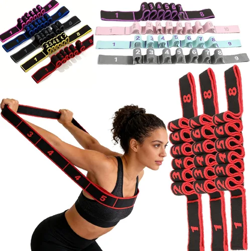 Miniatura 8 de Banda de resistencia de fitness para estiramiento y yoga, banda de resistencia de yoga ajustable de 8 segmentos con asas para brazos, ejercicio