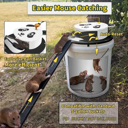 Miniatura 3 de Trampa para ratones, trampa para ratones de reinicio automático, trampas para ratones de 5 galones, uso en interiores y exteriores, herramienta