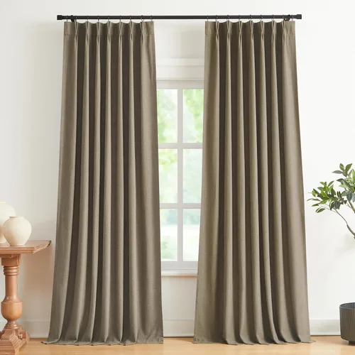 Vision Home Cortinas marrones con pliegues pinzados de bloqueo total, cortinas de ventana de lino mezclado para oscurecimiento de la habitación, 95