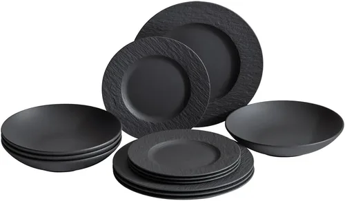 Miniatura 9 de Villeroy & Boch Manufacture Rock Blanc - Juego de vajilla de 12 piezas, servicio para 4, platos llanos, platos de ensalada y cuencos para pasta