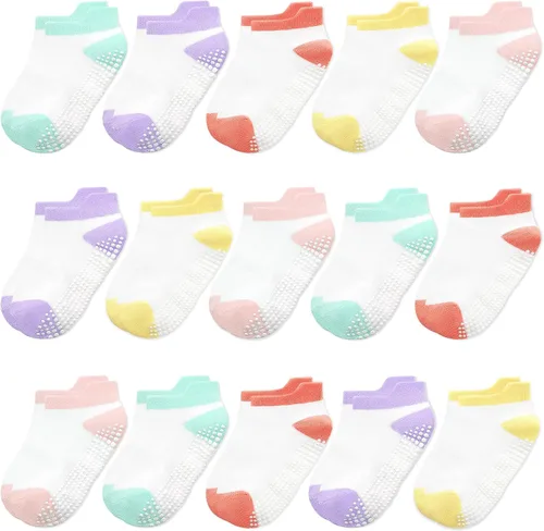 Miniatura 8 de HYCLES 15 pares de calcetines para niños pequeños, calcetines de agarre para niños de 6-12 meses 1-7 años, calcetines de tobillo antideslizantes
