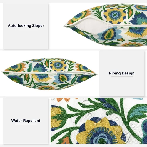 Miniatura 721 de Juego de 2 almohadas para exteriores de 16 x 16 pulgadas, repelentes al agua con interiores, para muebles de patio, hogar, jardín, geometría bohemia