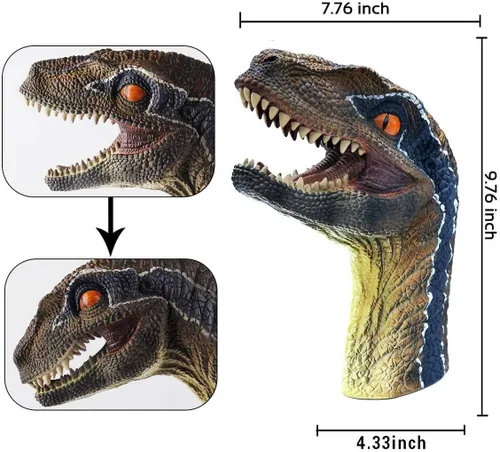 Miniatura 2 de Juguetes de dinosaurio, tiranosaurio Rex y velociraptor azul, marionetas de mano, juego de figuras de acción del mundo de dinosaurio, divertido