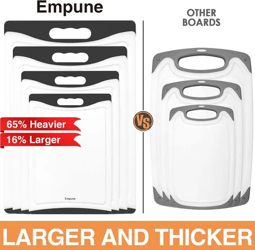 Miniatura 2 de Tablas de cortar extra grandes, de plástico para cocina (juego de 4) Tabla de cortar para lavavajillas con ranuras para jugos, asas de fácil agarre