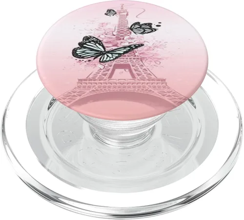 París Francia Torre Eiffel mariposa rosa para niñas PopSockets PopGrip: agarre intercambiable para teléfonos y tabletas PopSockets MagSafe PopGrip