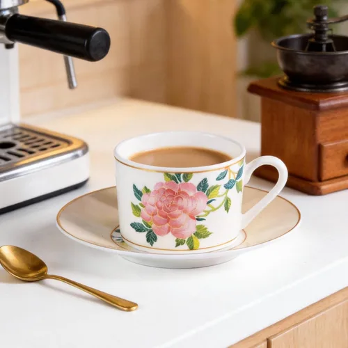 Miniatura 4 de KAMMAK Juego de 2 tazas de té y platillos, tazas de café de porcelana fina, tazas de café expreso apilables, demitasse de cerámica para café