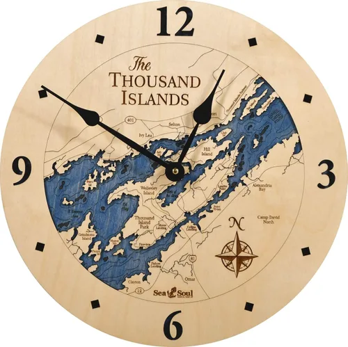 Miniatura 11 de Sea & Soul Thousand Islands - Reloj de pared de 12 pulgadas, hecho a mano en los Estados Unidos, reloj topográfico de mapa de agua, reloj de pared