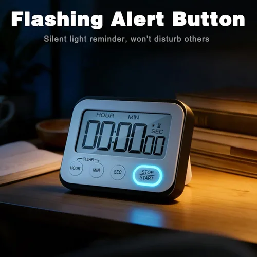 Miniatura 7 de Temporizador de cocina digital magnético con alarma potente, pantalla LCD grande silenciosa/con pitido, multifunción para maestros, aula, niños