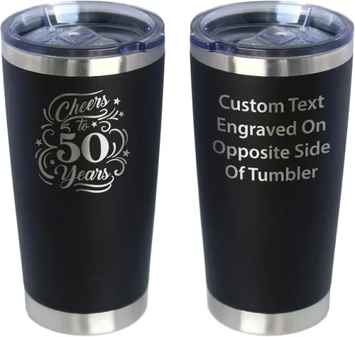 Miniatura 10 de Cheers to 50 Years - Vaso de café aislado con tapa deslizante - Taza aislada de acero inoxidable - Regalo para 50 aniversario - Negro