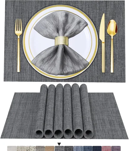 Miniatura 35 de BETEAM Juego de 4 manteles individuales de vinilo tejido para mesa de comedor, lavables, lavables, manteles individuales de cocina, duraderos