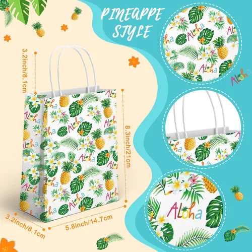 Miniatura 2 de Chivao Paquete de 24 bolsas hawaianas para recuerdos de fiesta, bolsas de regalo de papel de hoja de palma a granel con asa para Luau Summer