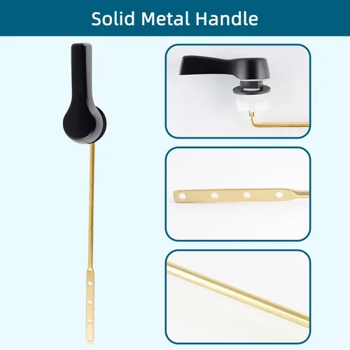 Miniatura 3 de Hygie Rinse 2 piezas Manija de inodoro de metal negro Palanca de descarga de repuesto, Manija de inodoro universal de montaje frontal con cadenas