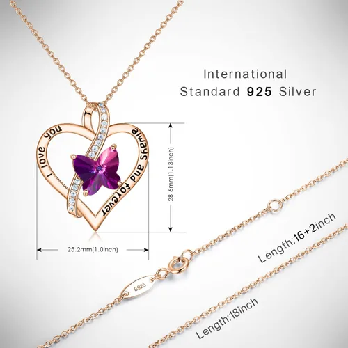 Miniatura 6 de Butterfly Necklaces for Women, 18K Gold Over 925 Sterling Silver Heart Necklace Birthday Gifts for Women, Gemstone, Valentines Mothers Day Christmas
