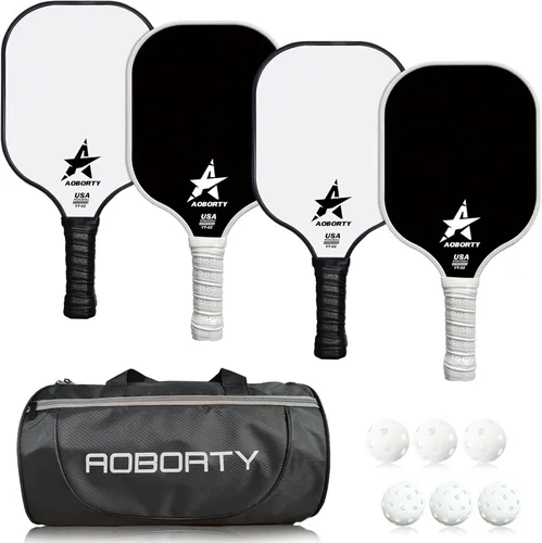 Miniatura 8 de AOBORTY USAPA - Paquete de 4 palas de pickleball – Juego de 4 raquetas de grafito claro de primera calidad con cara de fibra y polímero con núcleo