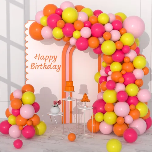 Kit de arco de guirnalda de globos rosa y naranja, 137 globos rosa rojo claro, naranja y amarillo para cumpleaños, boda, baby shower, aniversario,