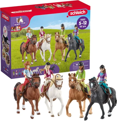 Schleich Horse Club - Juego completo de figuras de juguete de 40 piezas del Horse Club Rider - Figuras articuladas de jinete de Hannah, Sofia, Lisa