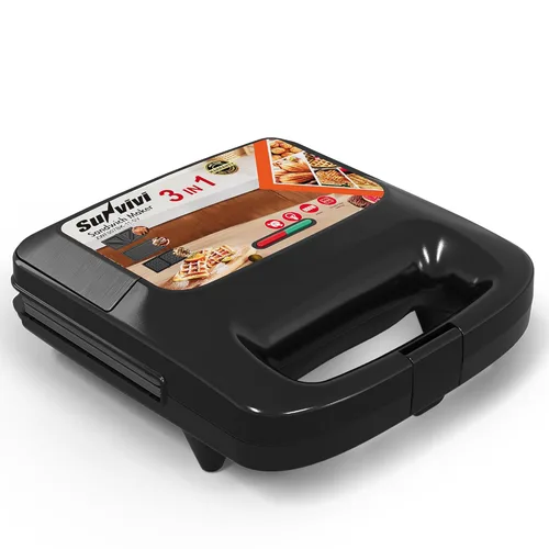 Máquina 3 en 1 para Gofres, Parrilla y Sándwiches, Sandwichera Prensa Panini Plancha de Gofres con Placas Antiadherentes Extraíbles y Luces