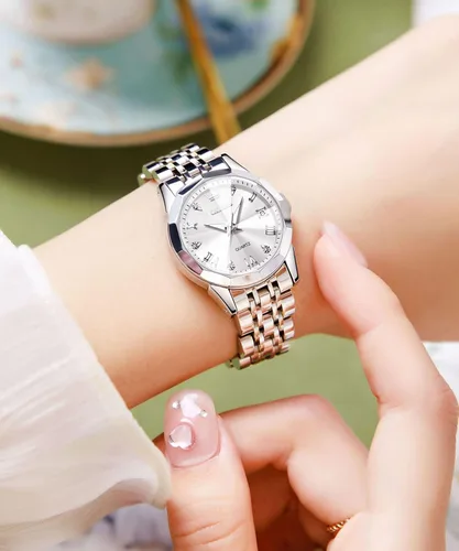 Miniatura 2 de OLEVS Reloj elegante para mujer reloj de cuarzo analógico de diamante dos tonos acero inoxidable impermeable luminoso regalo
